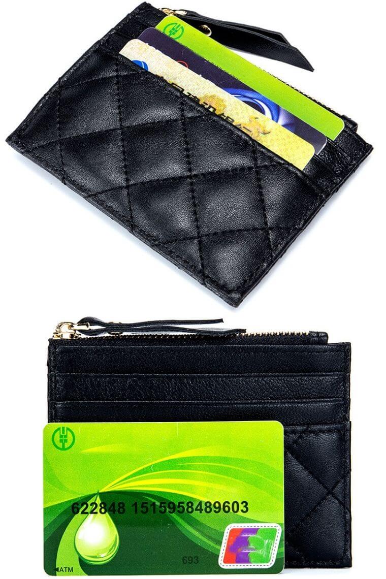 4 card slots quilted leather minimalist slim wallet
